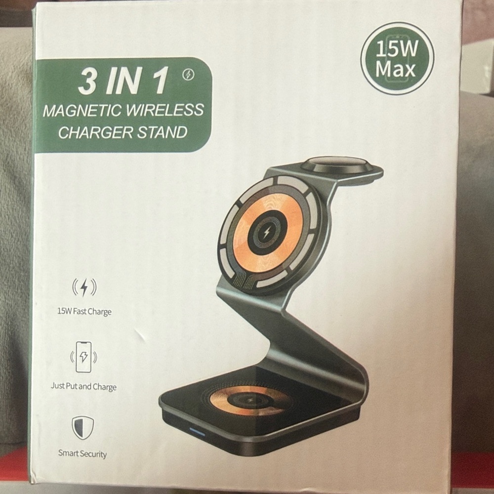 3 in 1 Magnetic Wireless Charger Stand - Black and Gold